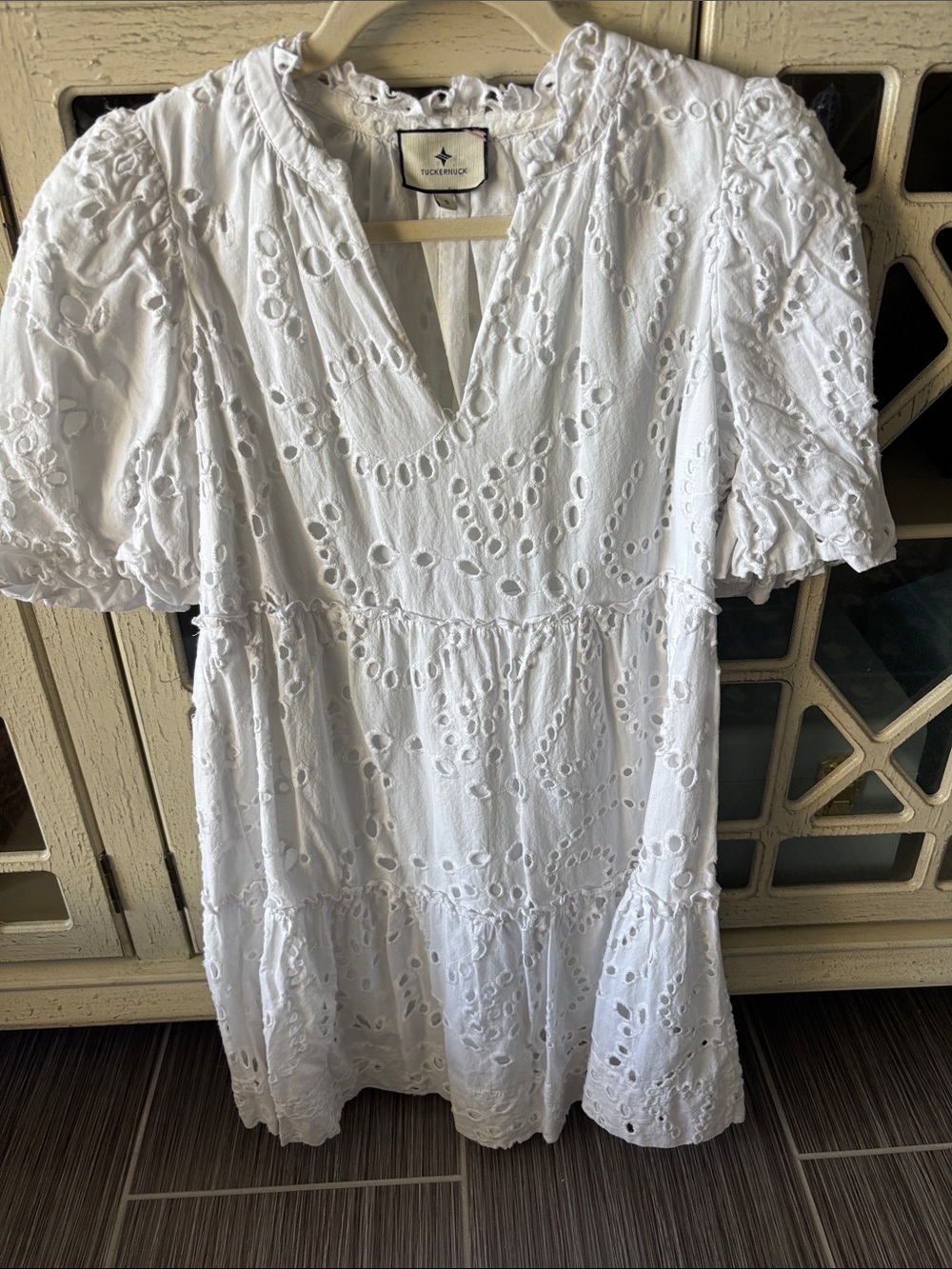 Tuckernuck white tiered eyelet dress size small